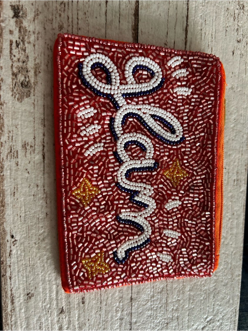 4/$50 Beaded 'Dream' Zip Pouch in Red, White & Gold